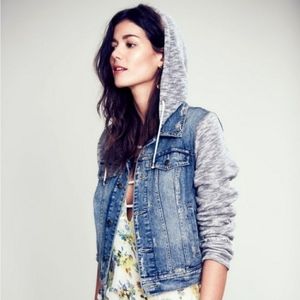 Free People denim jacket with knit sleeves